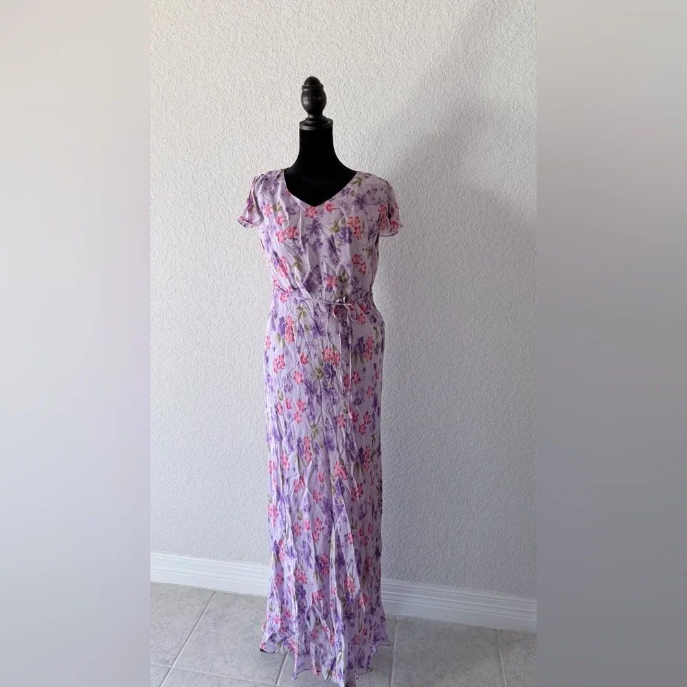 Motherhood Maternity Floral Maxi Dress Purple Rayon Summer Casual Pregnancy Sz S